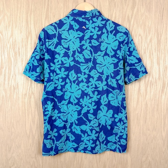 Tommy Bahama Polo Shirt Blue Floral Hawaiian Print - Picture 6 of 11